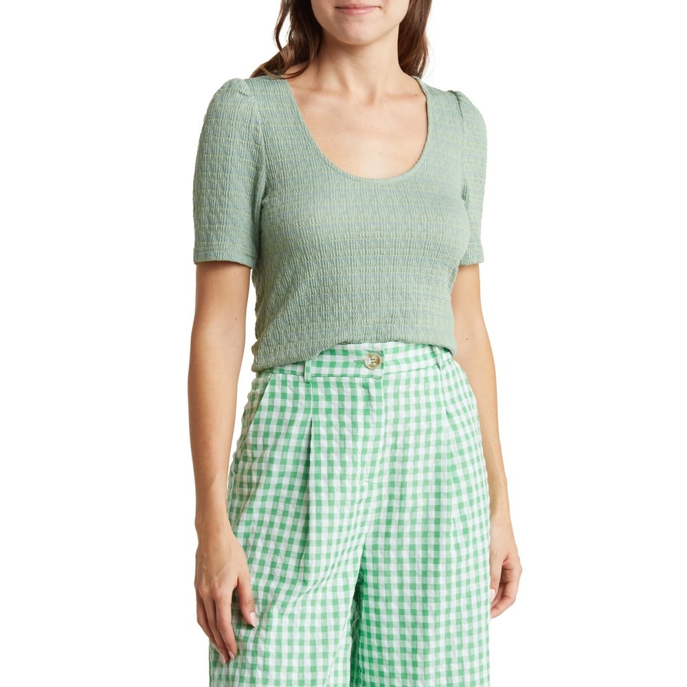 FRNCH Paris Jaimie Textured Fabric Top in Green Size M